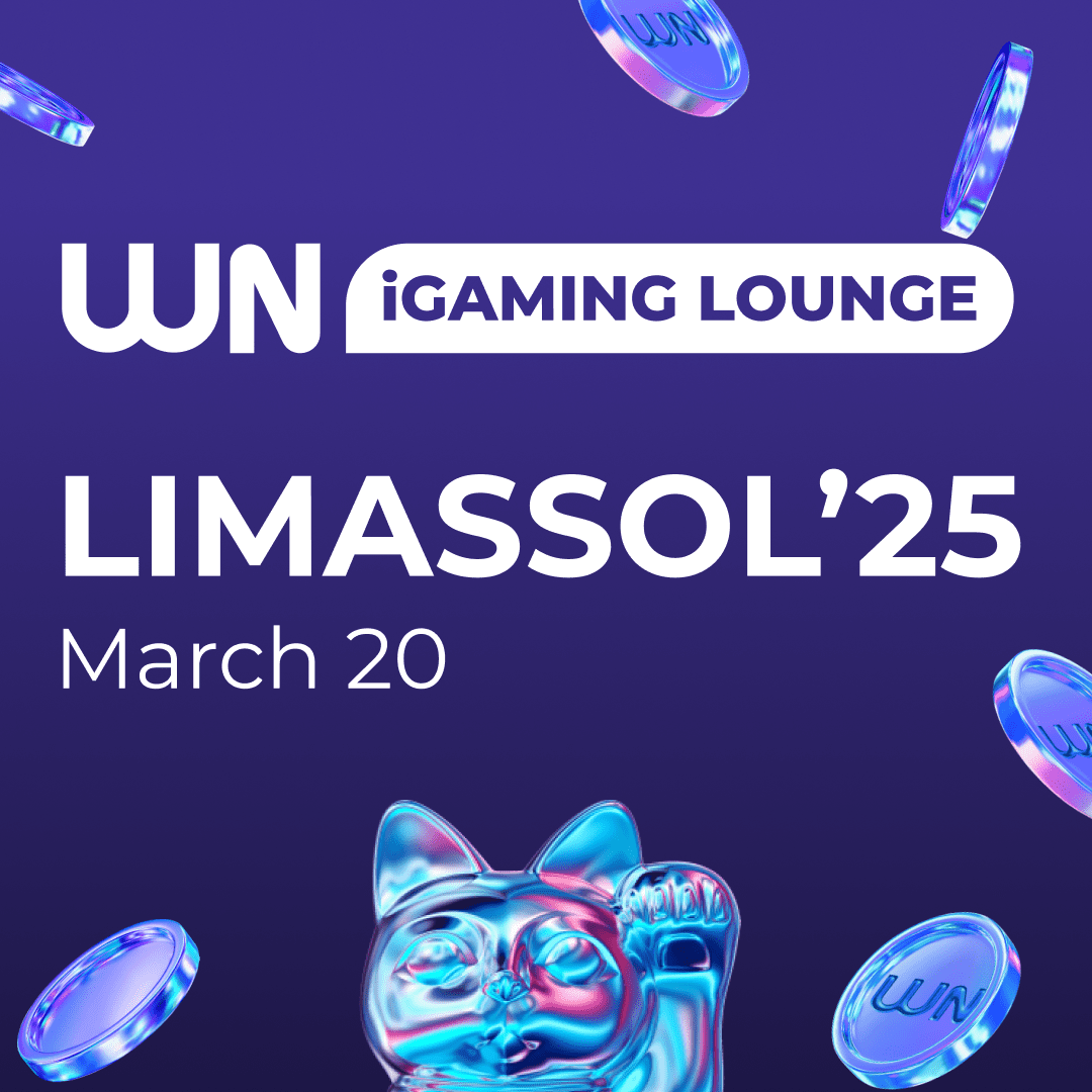 WN iGaming Lounge Limassol 2025 event promo with March 20 date.