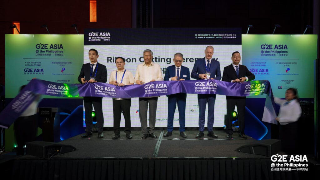 G2E Asia @ the Philippines ribbon-cutting ceremony with industry executives on stage during the official opening